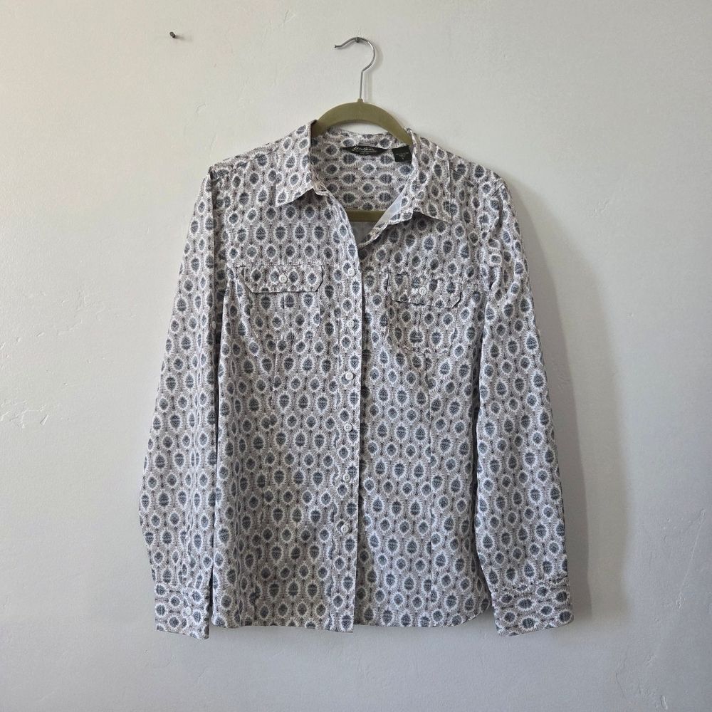 Eddie Bauer Button Front Shirt Women's Lightweight Ikat Paisley Outdoor Nature L